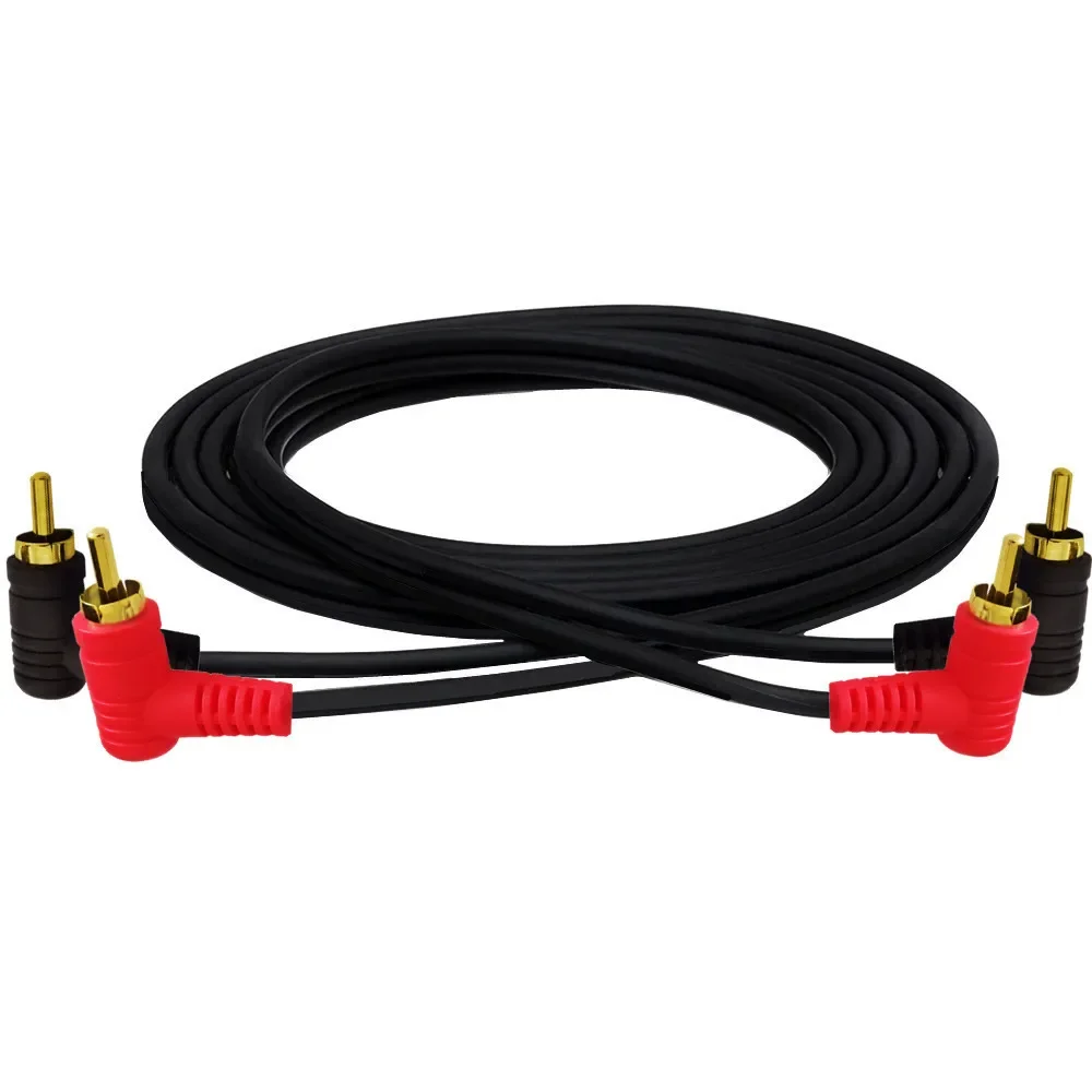 Right-Angle 2-Male Stereo RCA Audio Cable, 1m