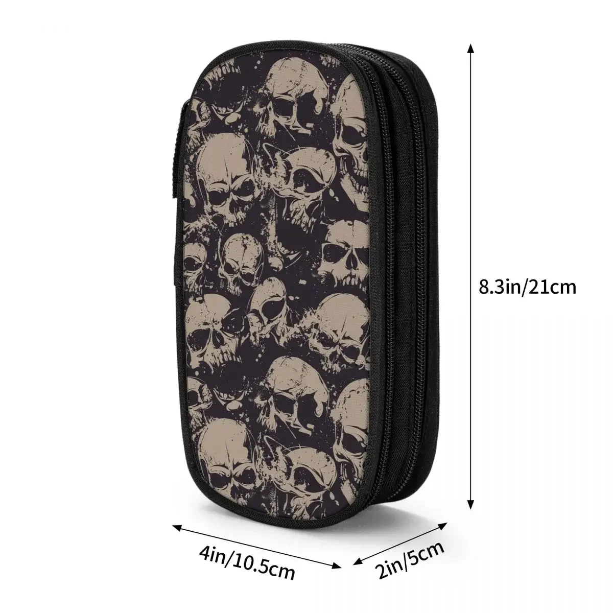 Grunge Pattern With Skulls Rock Pencil Case Classic Pen Box Bags for Student Large Storage Students School Gift Pencilcases 6