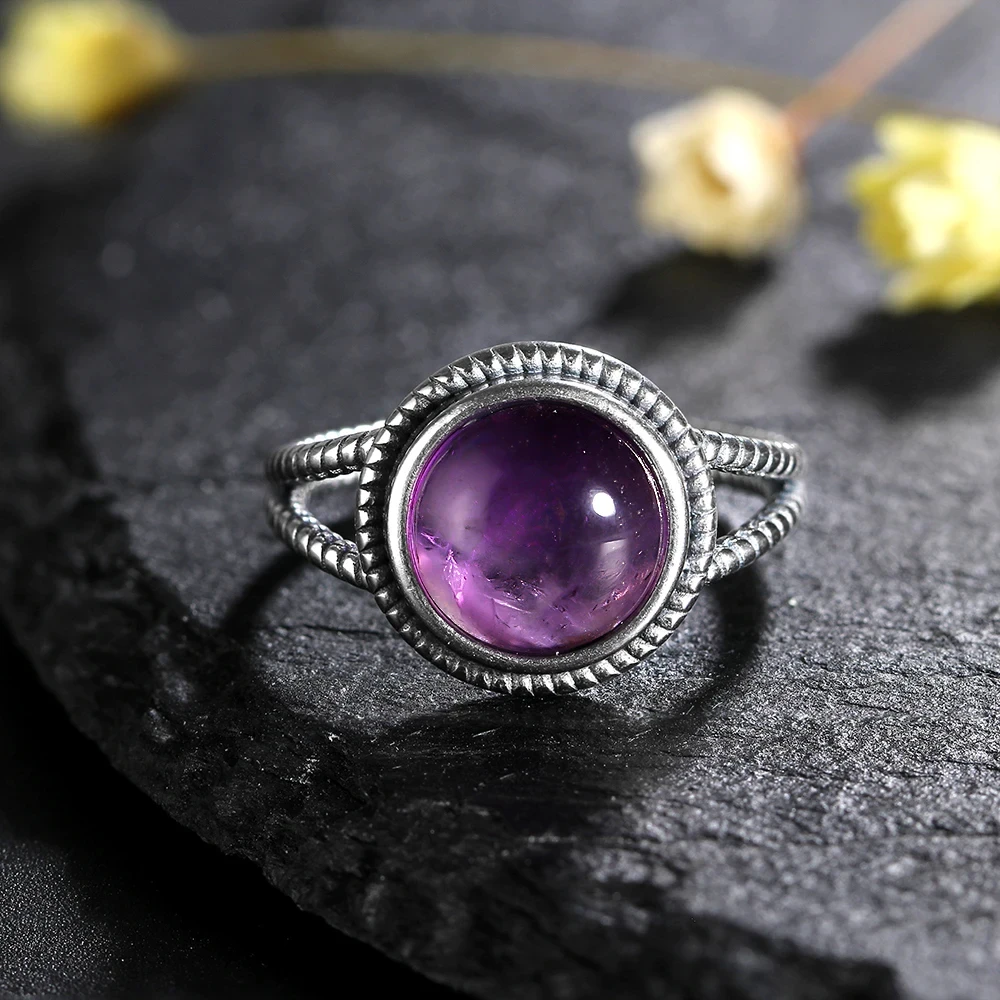 

New Arrival Vintage Natural Amethyst Rings For Women 925 Sterling Silver Jewelry With Natural Stones Anniversary Gift