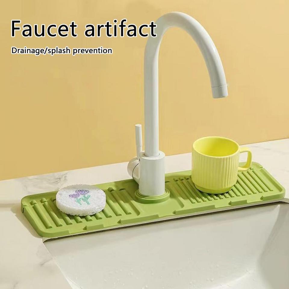 Household Faucet Mat Kitchen Sink Silicone Splash Pad Drainage Waterstop Bathroom Countertop Protector Quick Dry Tray Storage
