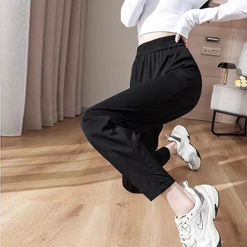 2022 Fashion New High Waist Loose Motion Black Ankle-Length Pants Women  Casual All-match Comfortable Lady Haren Trousers