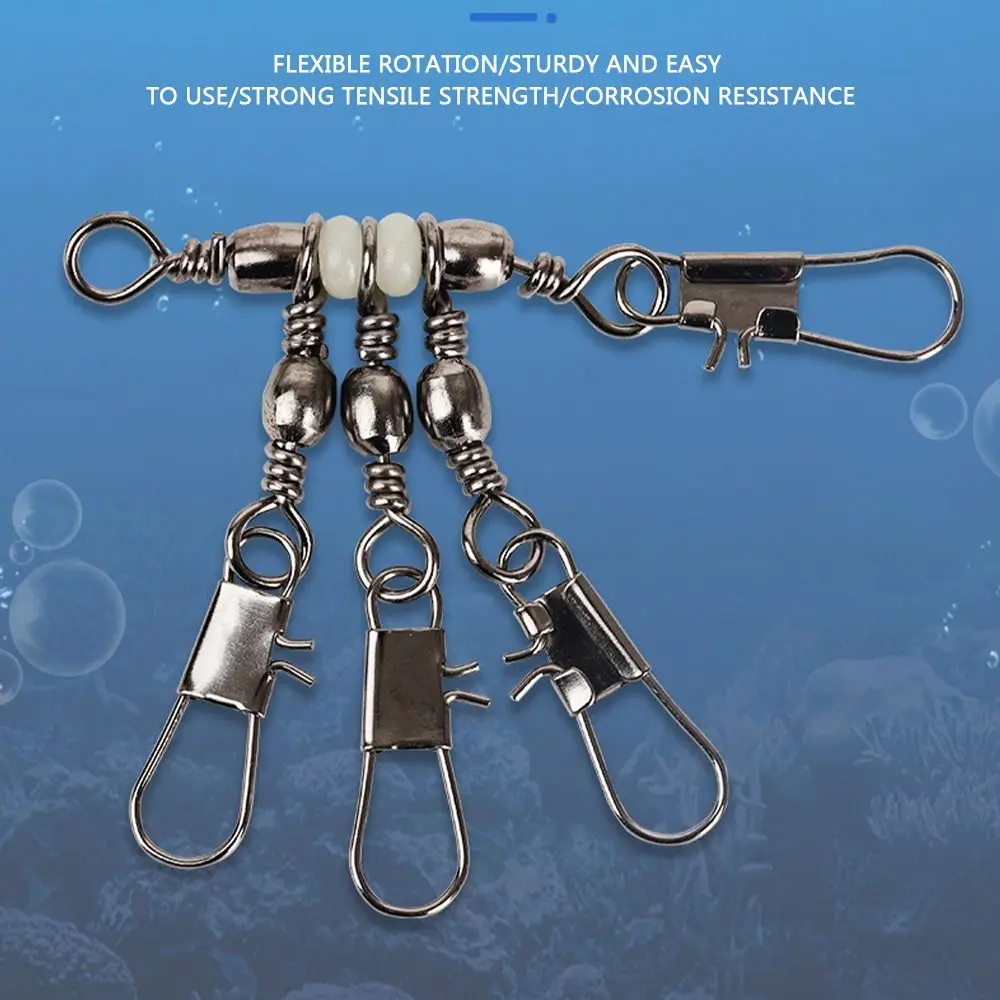 3-Way Fishing Snap Connector with Pin Solid Ring Stainless Steel Rolling Swivel Durable Bearing Barrel Heavy Duty Ball fishing line connectors fishing swivels fishing tools fishing accessories fishing tool fishing tackle