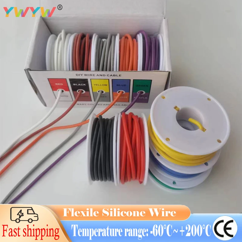 Resistente ao Calor Fio de Silicone Macio na Caixa Cabo Elétrico Encalhado Fio de Cobre Estanhado Cores em um Kit 30 28 26 24 22 20 18awg