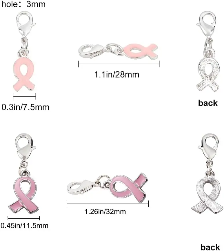 Breast Cancer Awareness Charms Pink Ribbon Charm Enamel Clip On