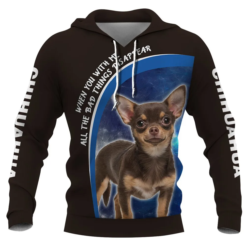 

HX Chihuahua Pocket Hoodie 3D Graphic Bad Things Disappear Hoodies Fashion Man Pullovers Harajuku Streetwear Sportswear