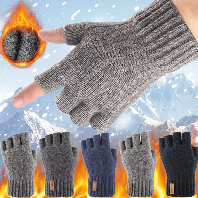 Winter Warm Plain Wool Gloves Men Women Half Finger Gloves Mittens