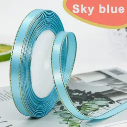 Elegant Satin Ribbon with Gold Trim - 25 Yards, 10mm Width - 10mm (Sky blue)