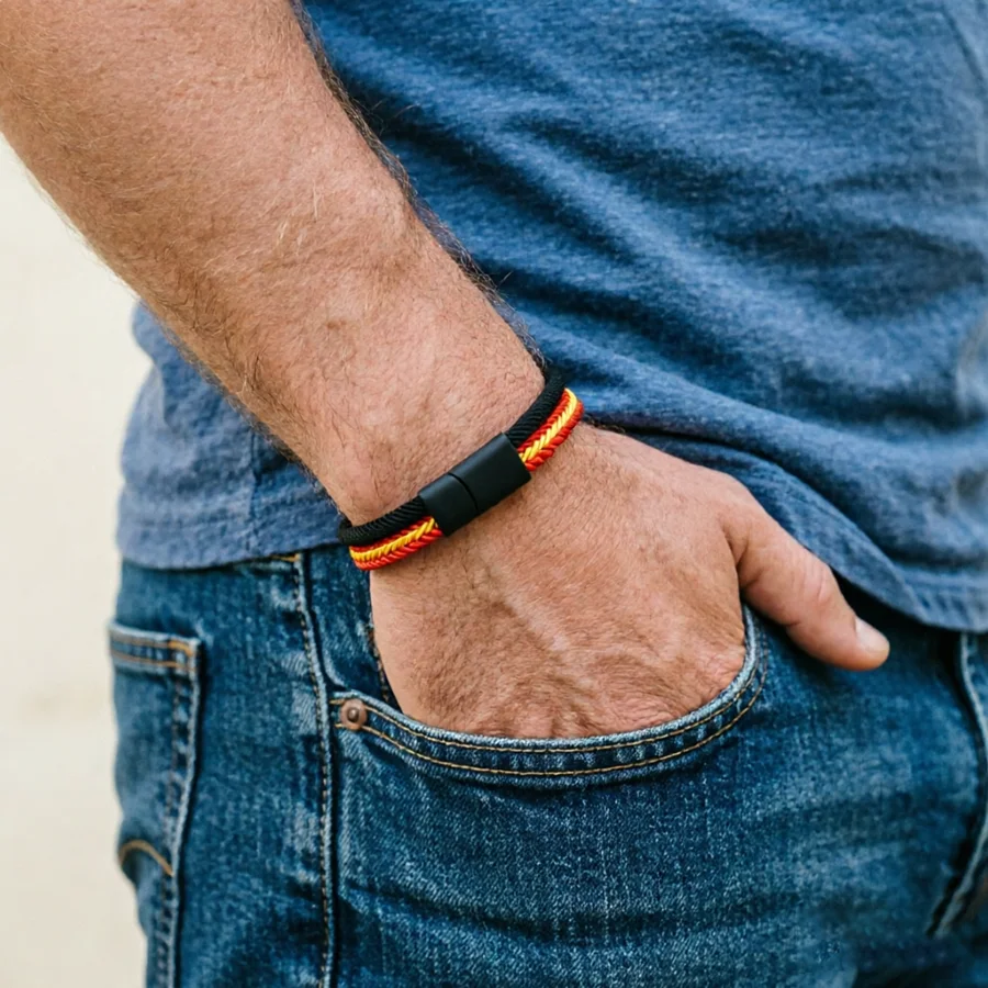 Noter Deutschland-Flagge Geflochtenes Armband für Männer Handgefertigtes Gewebtes Seil-Armband Klasse-A-Stoff Nationalfarben-Armreif Fußball-Fan-Geschenk