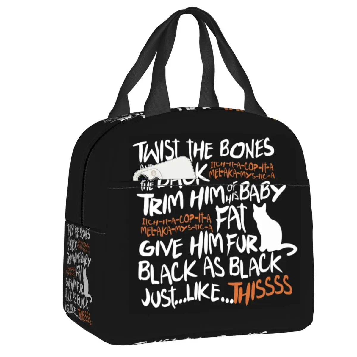 Halloween Pocus Hocus Black Cat Quotes Lunch Bag Impermeabile Food Thermal Cooler Isolato Lunch Box Donna Bambini Tote Bags
