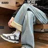 Autumn Winter Fleece New Men's Thicken Jeans Micro Elastic Loose Straight Tube High Street Men's Versatile Pants Boutique Jeans
