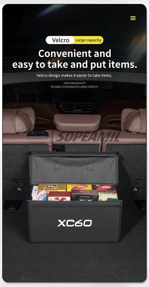 Auto Carbon Faser Leder Lagerung Box Organizer Große Kapazität Faltbare Verstauen Aufräumen Tasche Für Volvo XC90 XC60 Auto Zubehör – Detail 4