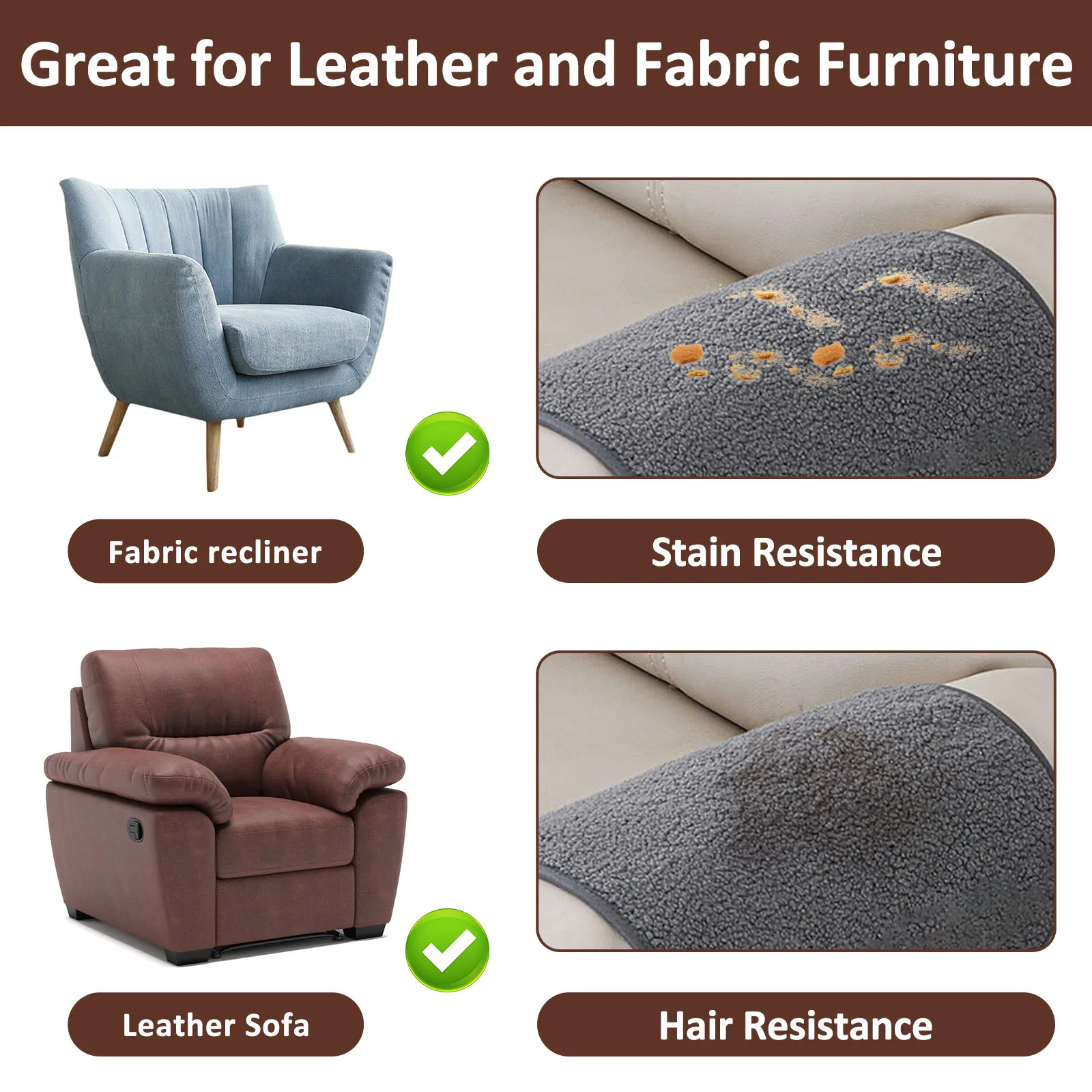 3Pcs Recliner Slipcovers Armrest Covers Non Slip Sherpa Headrest Protector Recliner Chair for Sofa Protector 57 X 38cm