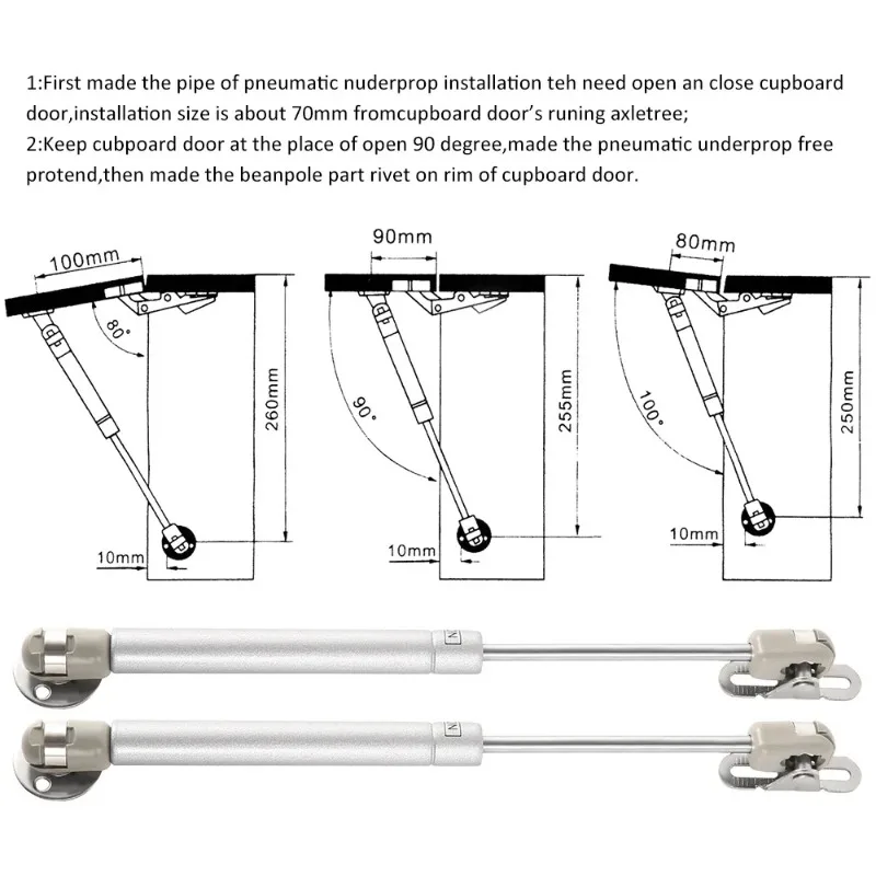Furniture Hinge Kitchen Cabinet Door Lift Pneumatic Support Hydraulic Gas Spring Stay 2Pcs 20/60/100N/150N