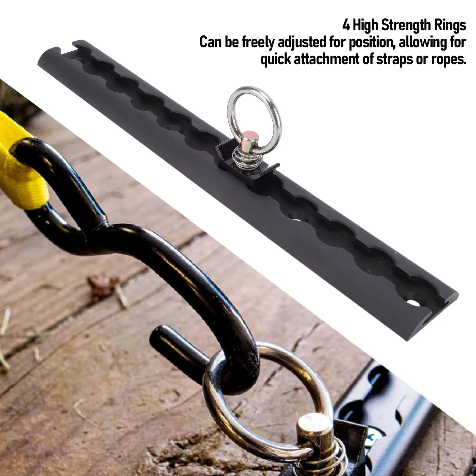 Aluminum L Track 304mm Thickened L Track Tie Down Rail with 4 Round Rings for Motorcycles ATVs Dirt Bikes Pickup Trucks