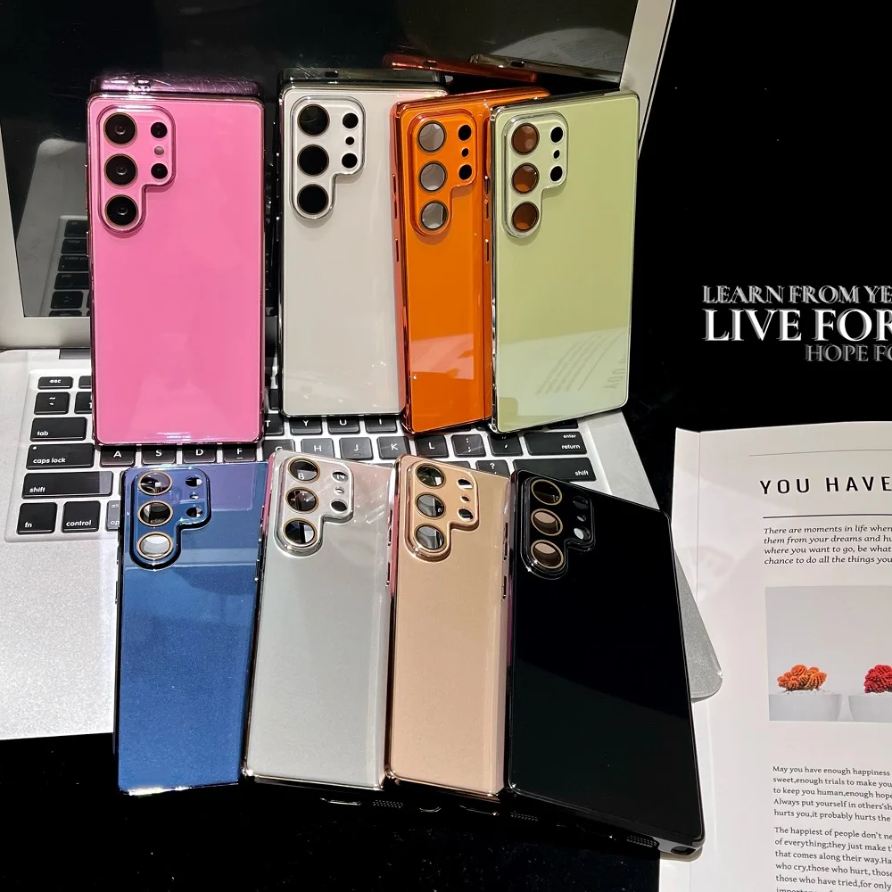 Luxury Glossy Glass Phone Case with Candy Color & Camera Protection - Shockproof Cover