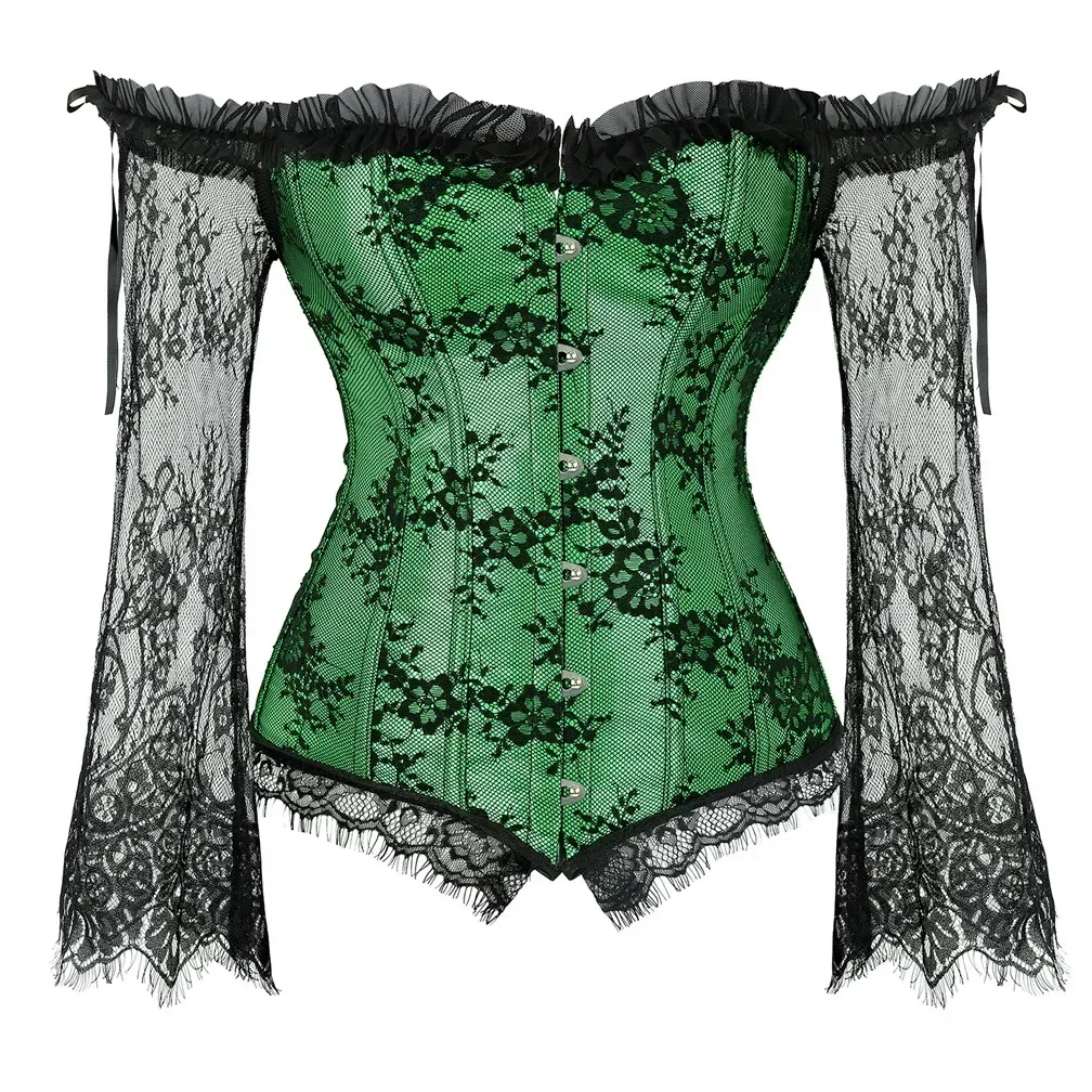 Corset Top With Sleeves Lace Up Bustier Plus Size Bustiers For Women Jacquard Floral Gothic Gorset Lace Corset and Bustiers