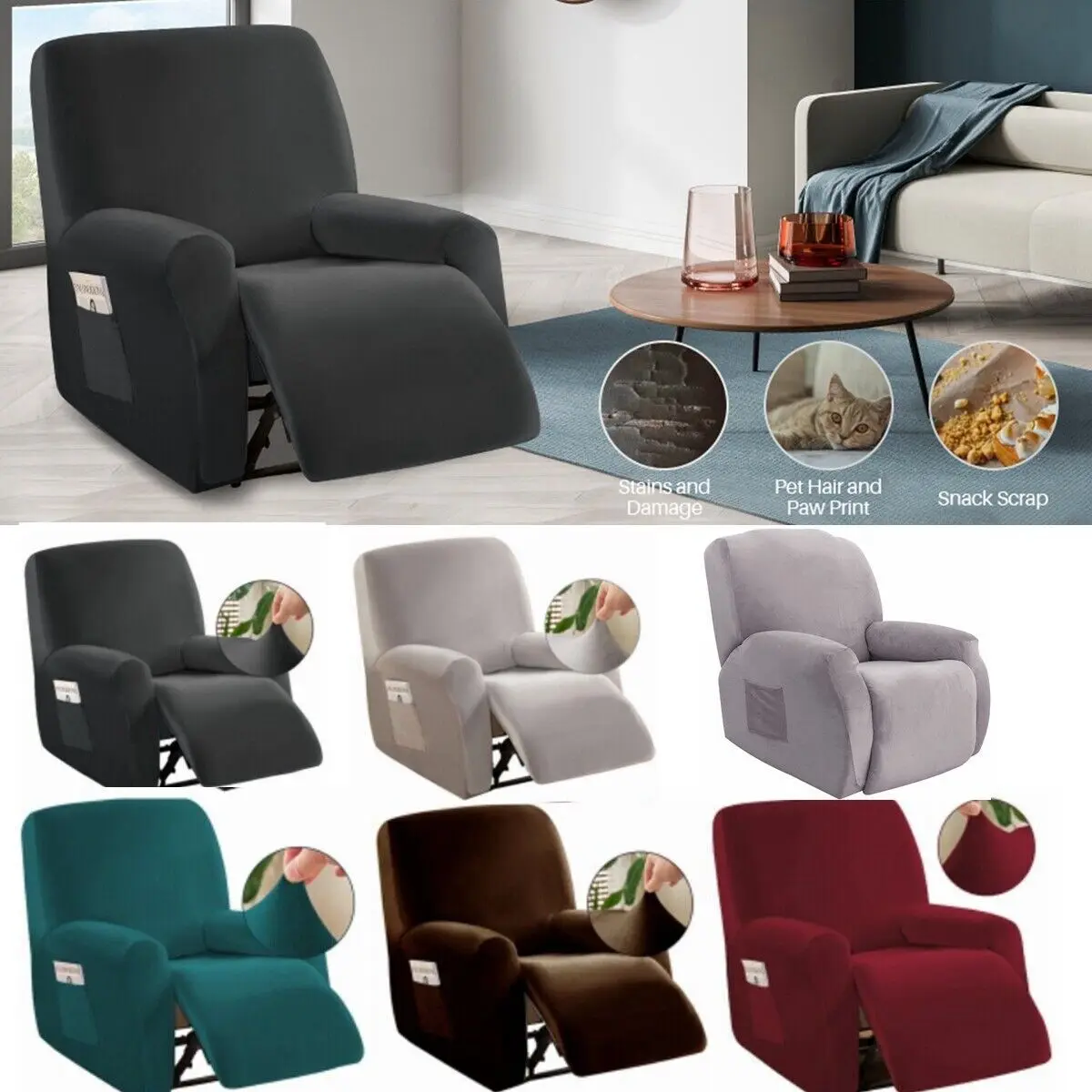 

Experience the Ultimate Comfort Soft Thick Velvet Reclining Chair Couch Slipcover – A Classy Armchair Furniture Protector! Lu