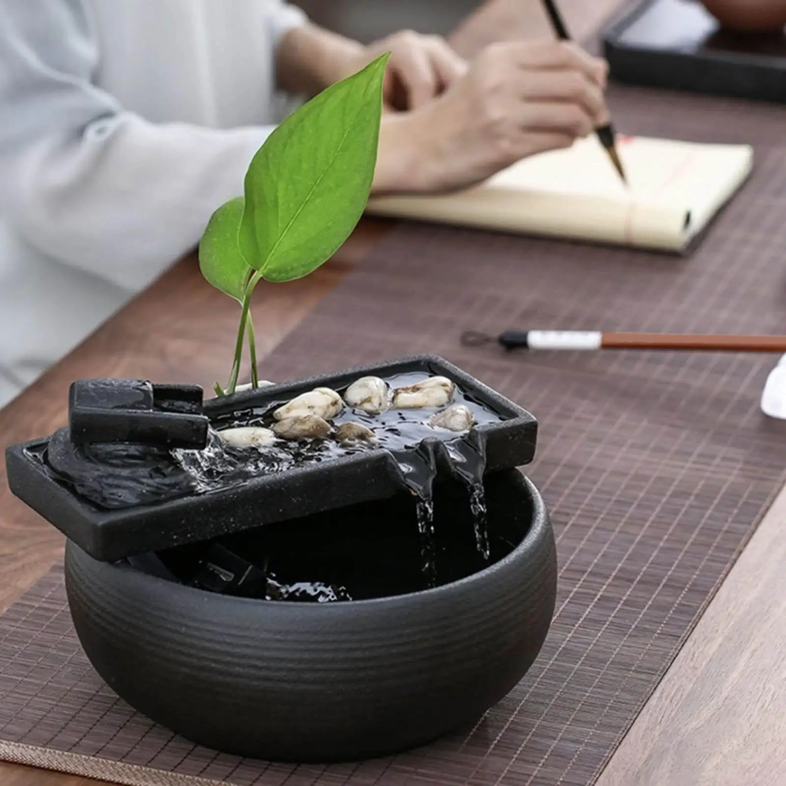 

Tabletop Fountain Meditation Calming Waterfall Hydroponic Vase Fish Tank Feng Shui Water Feature Office Home Decor USB Powered