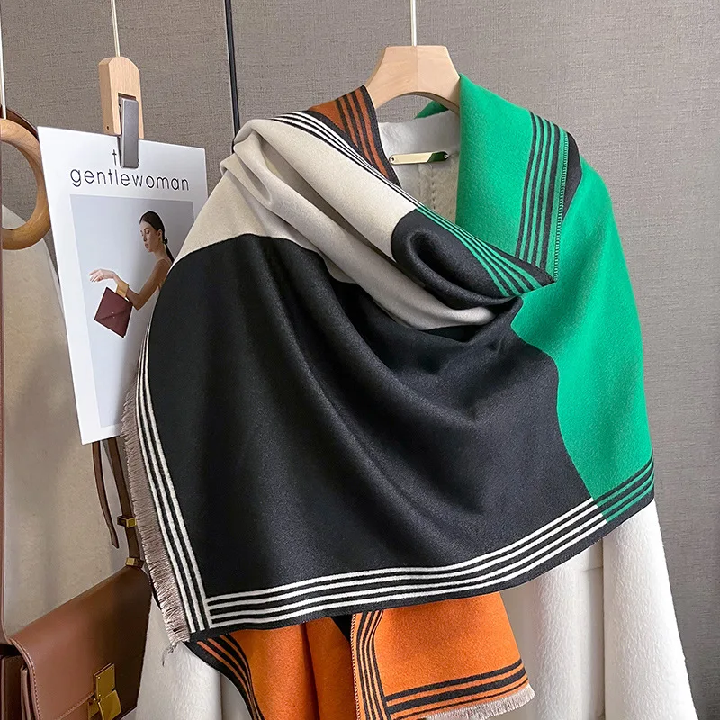 Fashion Spain Designer Winter Cashmere Hijab Scarf Ombre Geometric Plaid  Fringe Pashmina Stole Thick Blanket Shawls Wrap Foulard - AliExpress