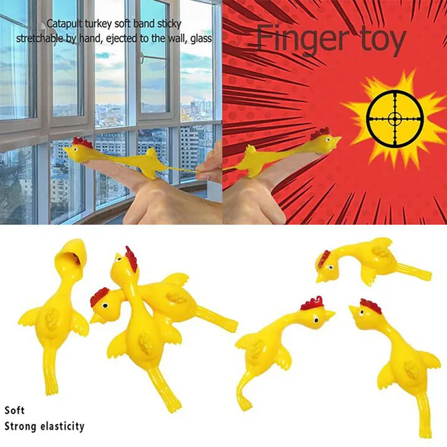 1/10pc Novelty Catapulted Ejection Chicken Toy Light Rubber Finger Prank Flying Toy Slingshot Chicken Finger Toys Turkey Sticky 6