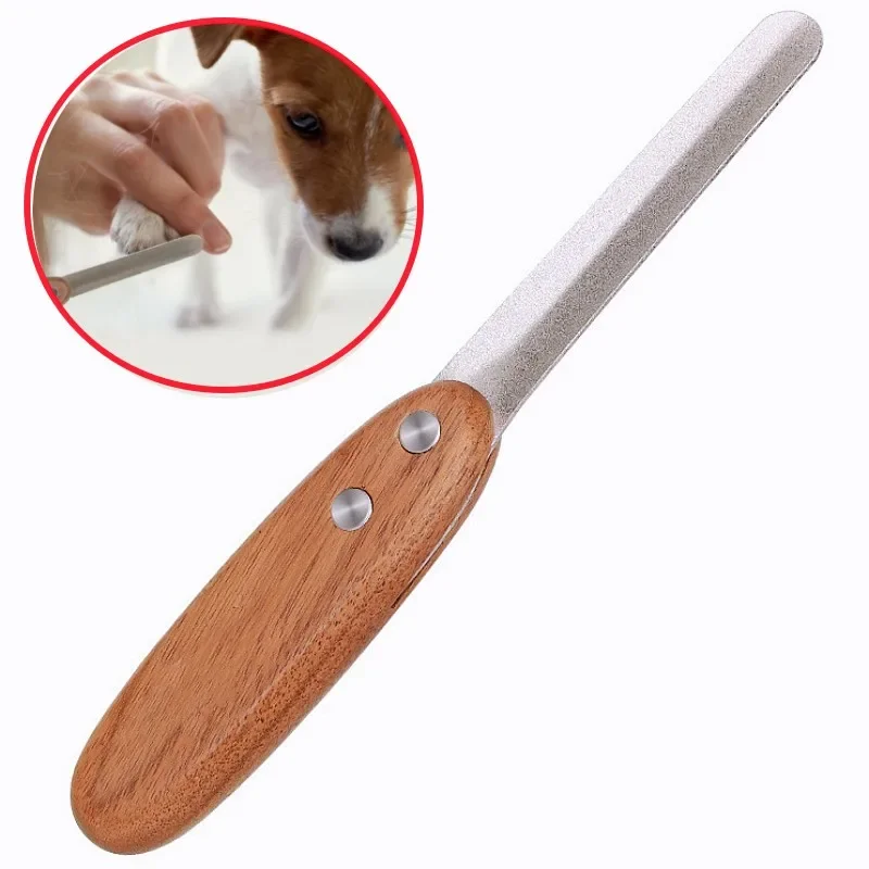 Dog Nail Grinder Stainless Steel Dogs Nails Trimmer Wooden Handle Nail Grinder for Dogs Claw Cleaning Dog Grooming Pet Supplies
