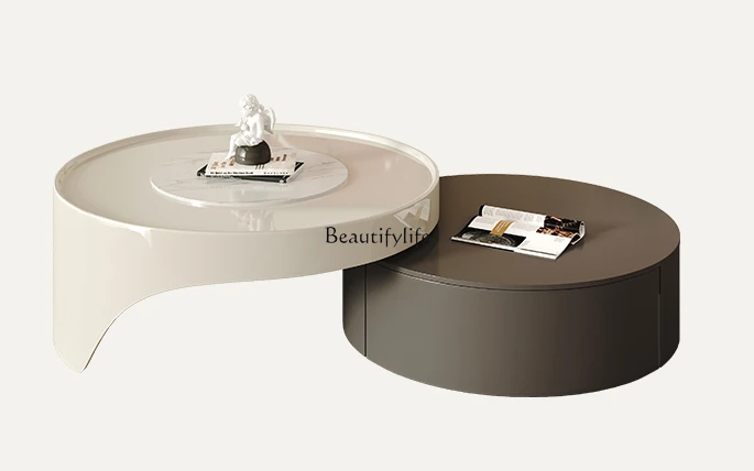 

Italian Cream Style round Coffee Table Nordic Modern Small Apartment Home Tea Table