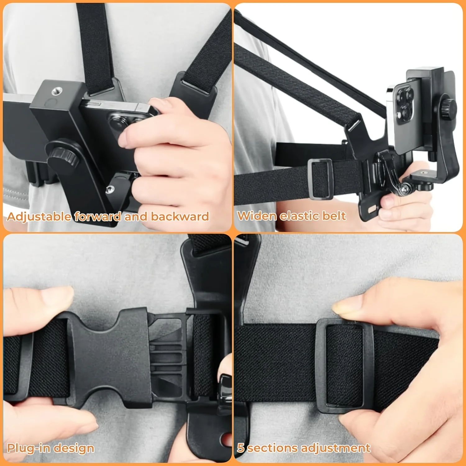 Adjustable Headband And Chest Band Shooting Stand for Mobile Phones And Action Cameras Compatible with GoPro DJI More