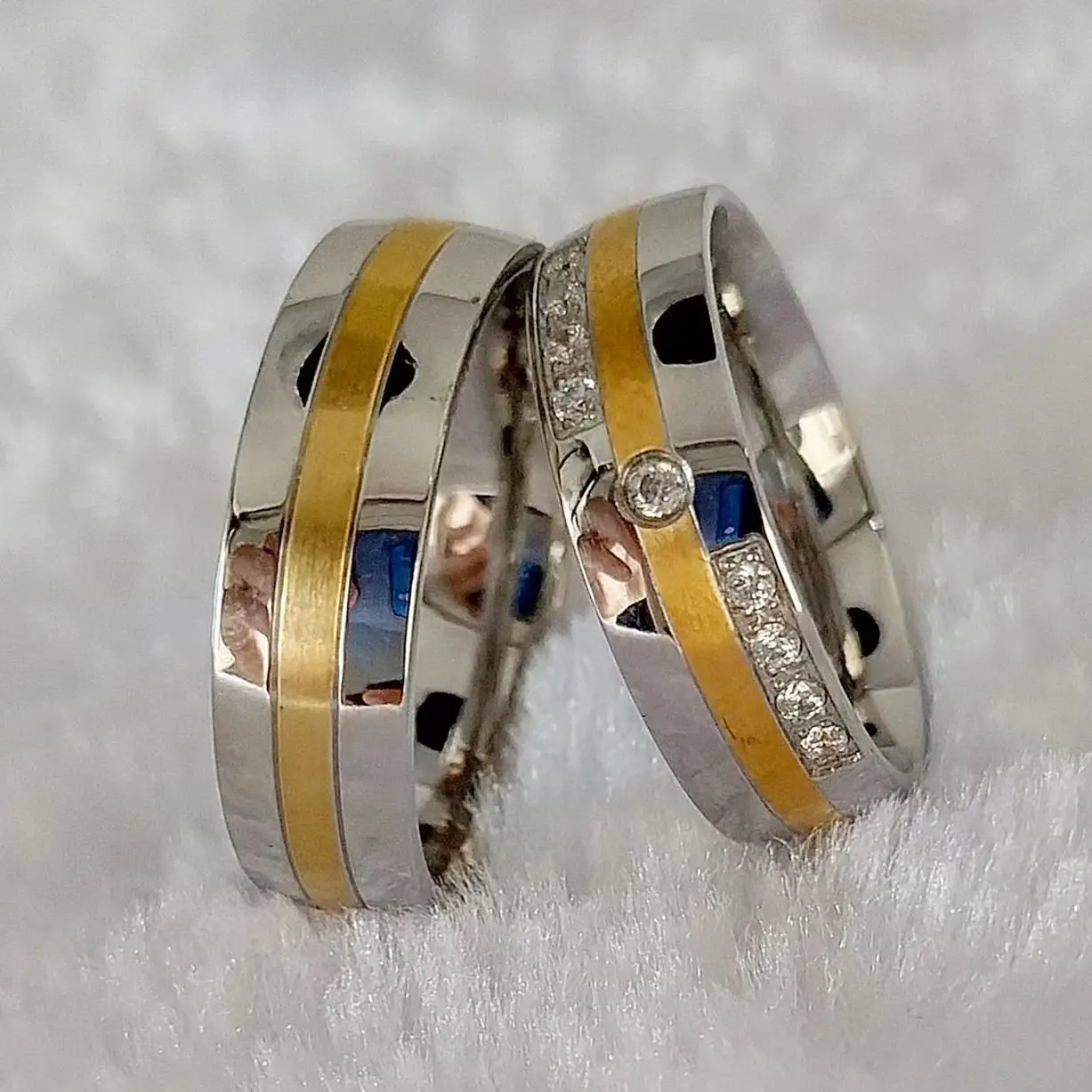 

High Quality 14k gold plated Wedding Rings Couple Set For Men And Women Silver White Gold Surgical stainless steel jewelry Ring