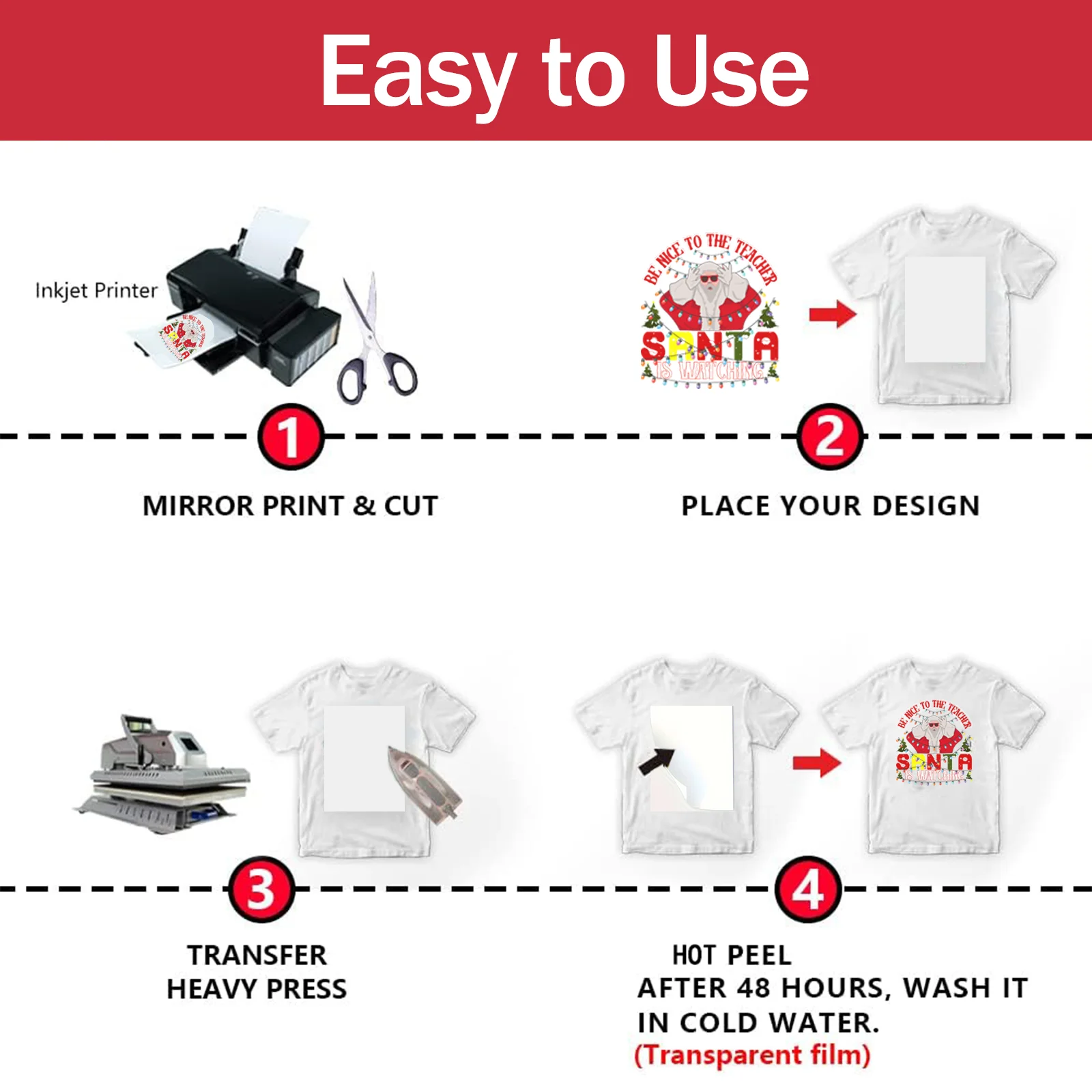 Sheets A4 Iron-On Heat Transfer Paper for Light Color Fabrics