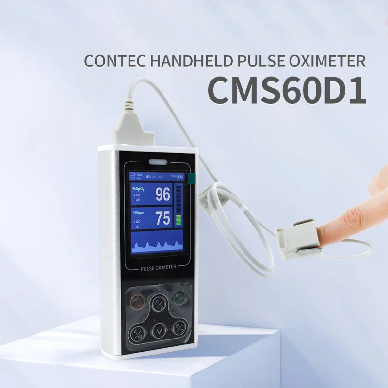 CONTEC CMS60D1 Handheld Pulse Oximeter SpO2 Protable Heart Rate Monitor Alarm with Neonatal Adult Children Wrap Probe PR Meter