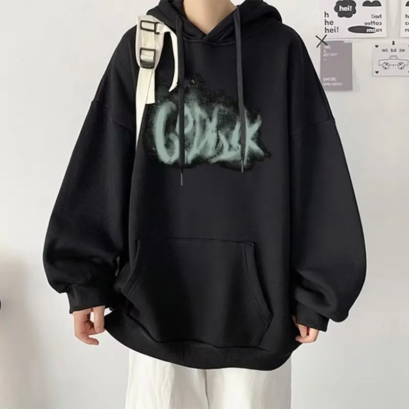 빈티지 레터 프린트 남성 탑 한국 streetwear 루즈 한 남성 후드 가을 패션 아메리칸 스타일 코트 겨울 따뜻한 풀오버