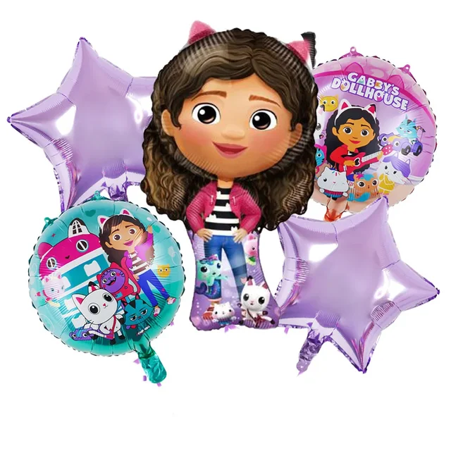 Décoration de fête d'anniversaire pour enfants, 5 pièces, maison de poupée Gabby, thème maison de poupée Gabby, ensemble de ballons en Film d'aluminium, Star Globos 4