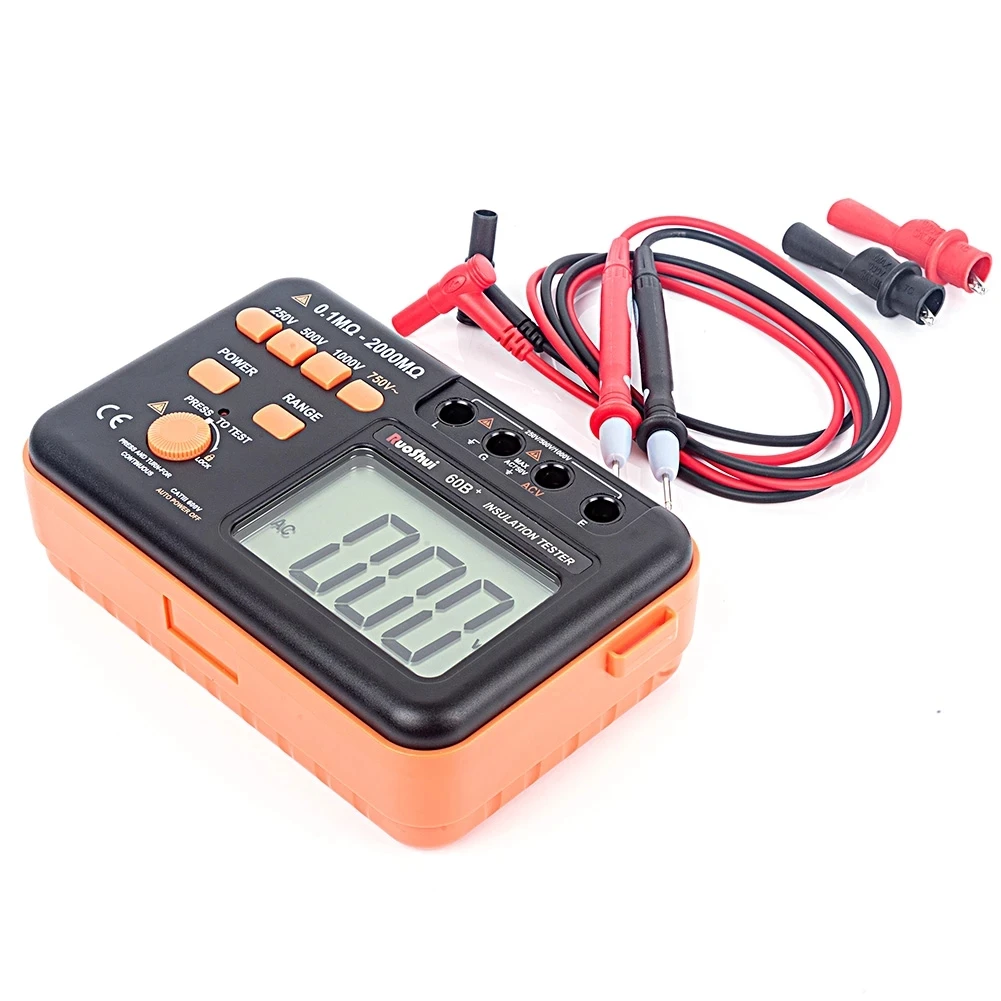Voltage Tester Resistance Tester RuoShui 60B+ Digital Insulation Resistance Tester 1000V Test DC AC 2000m Ohm High Voltage Short Circuit Input Alarm VC60B