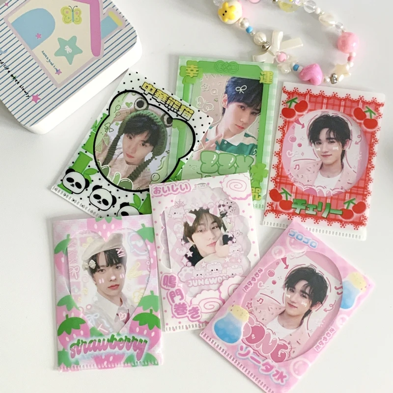 6Pcs/lot Cute Strawberry Panda Card Holder Korean Idol Card Protective Film Bag Collect Sleeves 4
