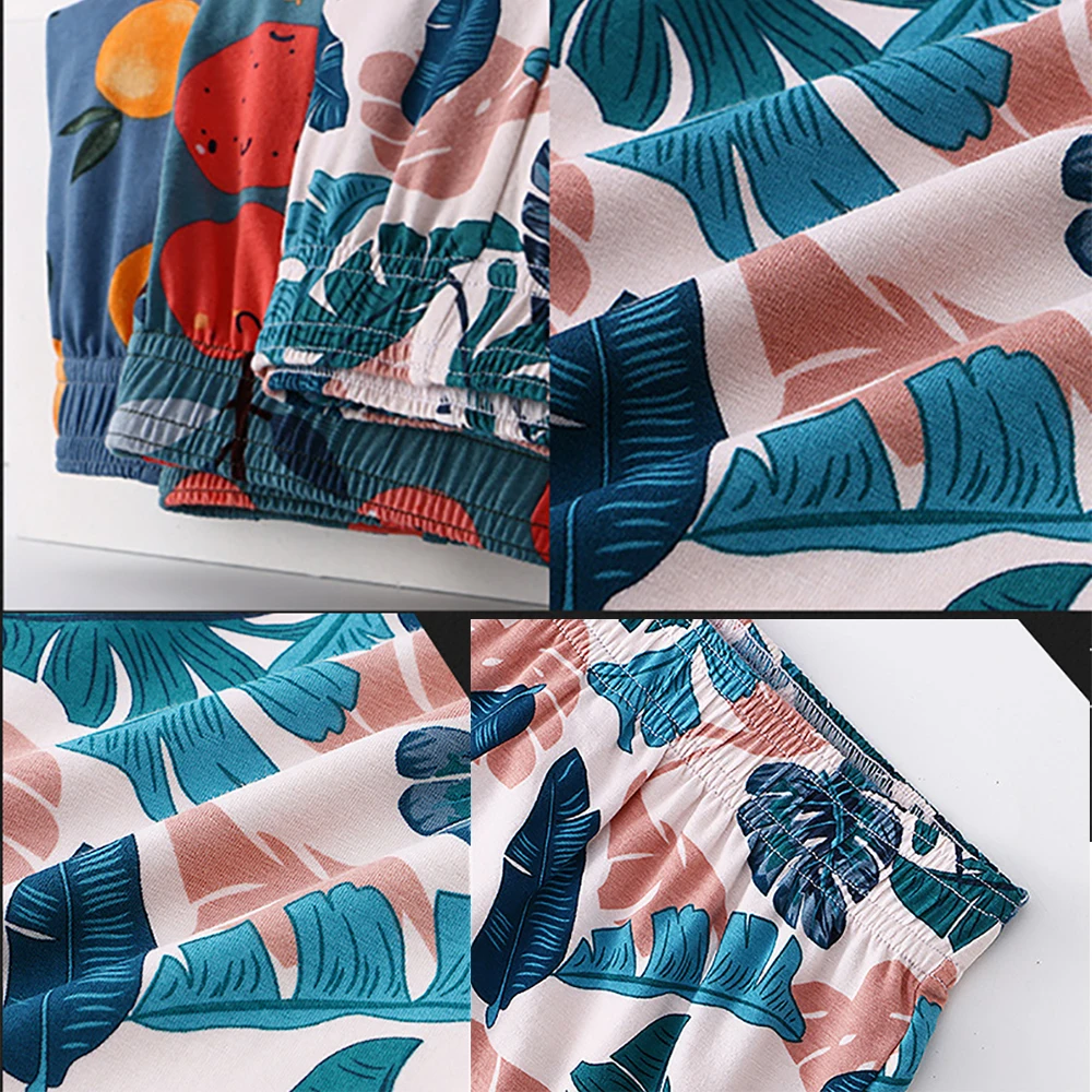 4PCS/Pack M-3XL 100% Cotton Pyjama PJ Aro Pants Breathable U-crotch Boxers&Briefs Print Pajama Loose Elastic Waist Underpants