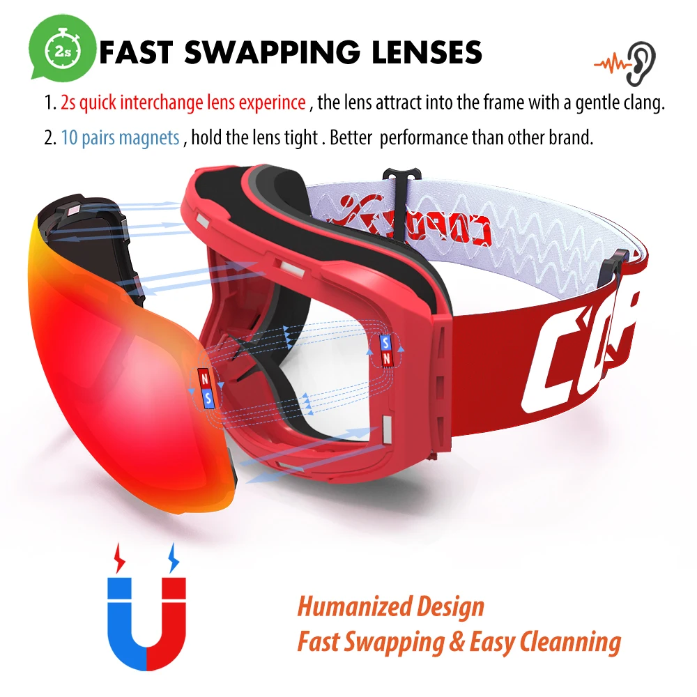 COPOZZ Magnetic Ski Goggles Men Women UV400 Protection Anti-Fog Ski Mask Outdoor Sport Snowboard Skiing Eyewear Adult 3