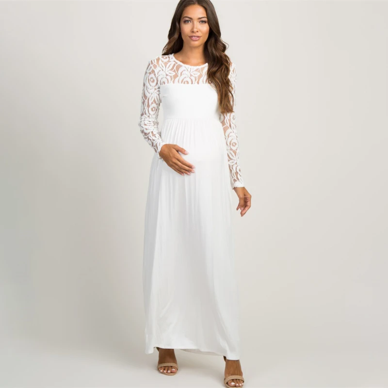 2022 Autumn Lace Pregnancy Dress Long Sleeve Maternity Gown Nursing Dresses Clothes Plus Pregnant Woman Vestidos Baby Showers