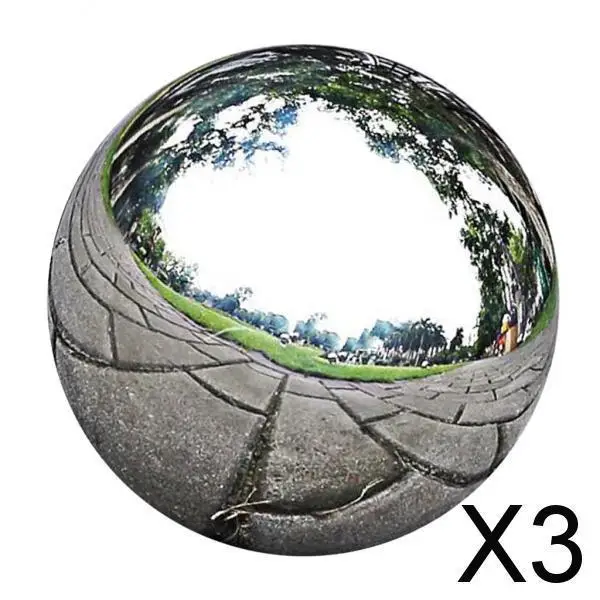 

3xStainless Steel Mirror Polished Sphere Hollow Round Ball Garden Ornament76mm