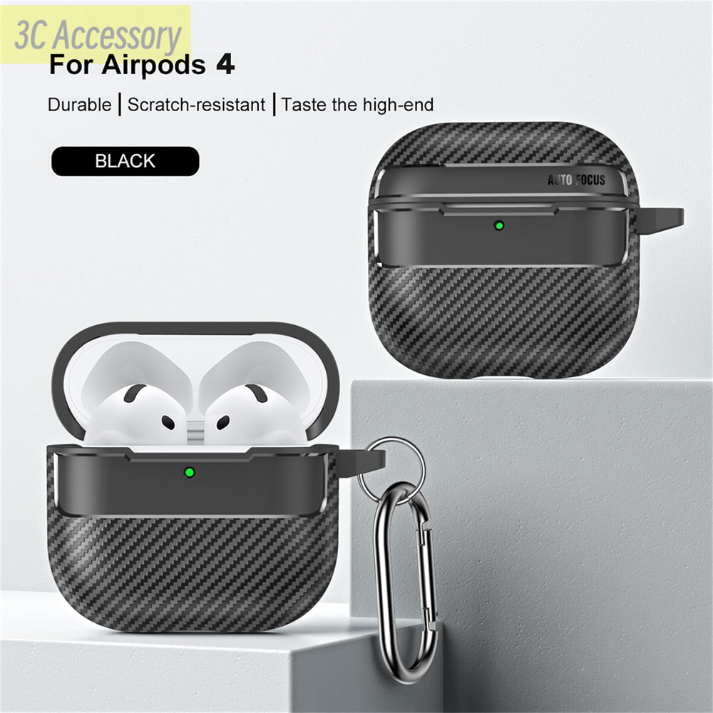 Carbon fiber TPU earphone case for apple 2024 airpods 4th gen with keychain/Cleaning pen/Lanyard accessories for airpods 4 cover