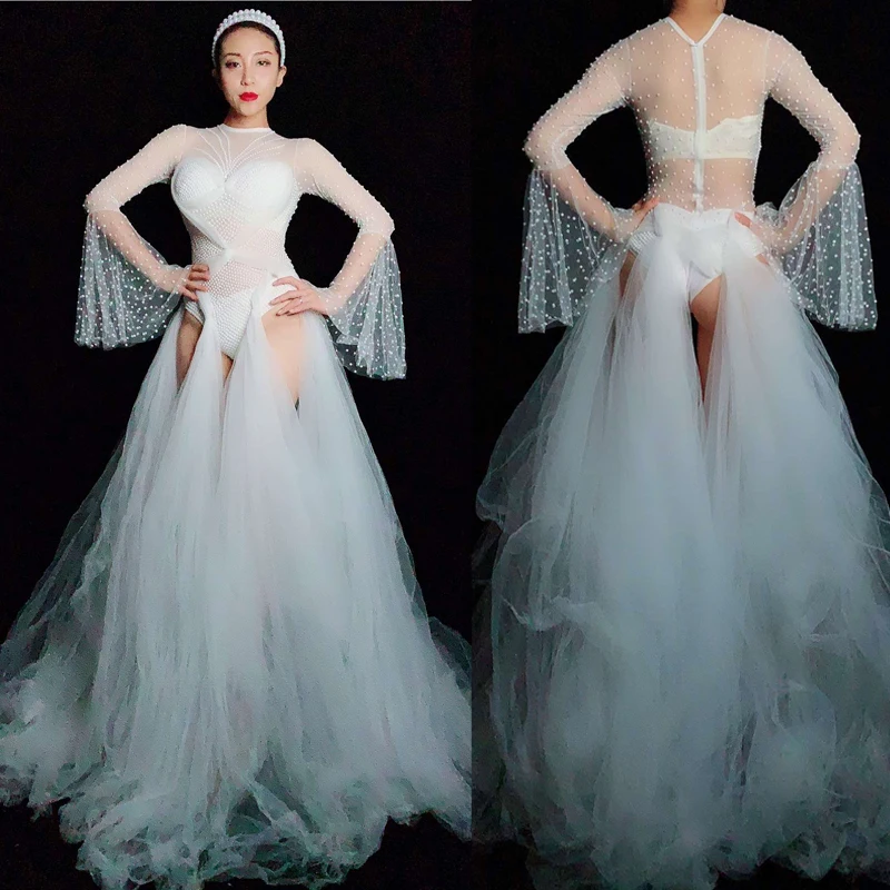 

Full Pearls Diamond Dress Floating Fairy Gauze Long Dress Evening Prom Dresses Birthday Celebrate Outfit Women Party Wear XS5912