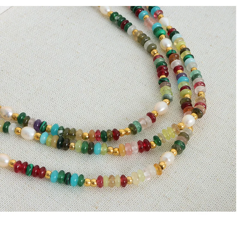 Süßwasser perlenkette bunte Natursteine Perlen Damen Edelstahl zweiteilig Set Charm Schmuck – Detail 13