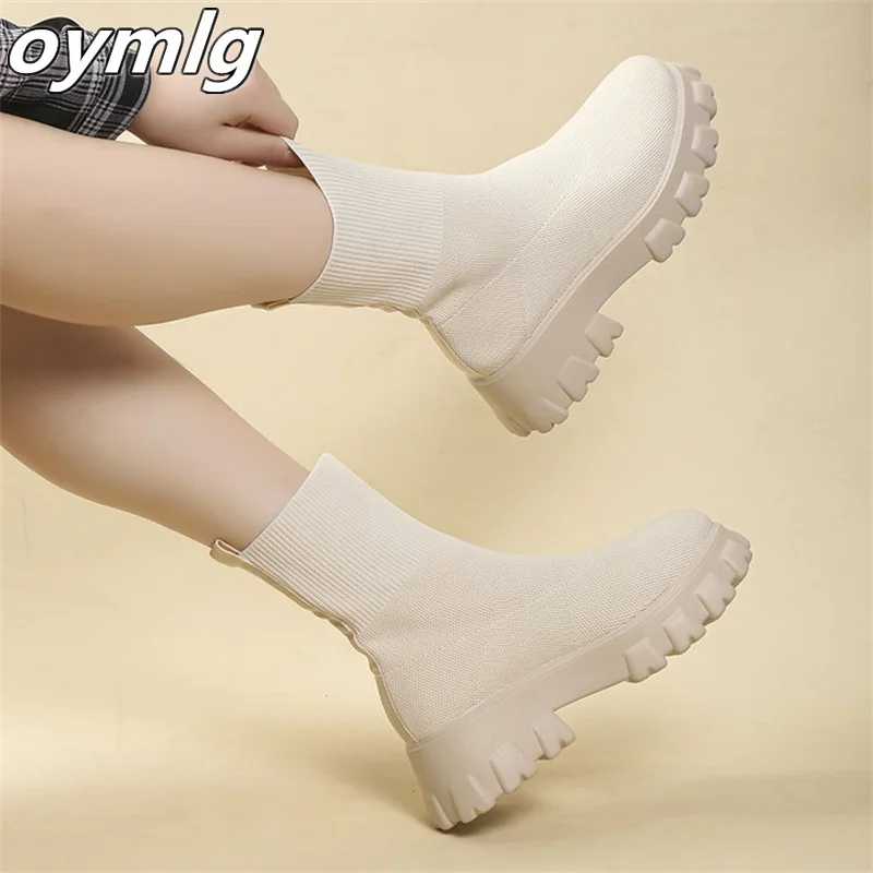 Oversized Socks and Boots 2023 Autumn New Thick Sole Casual Knitted Short Boots Women's Thick Sole Mid Sleeve Women's Boots