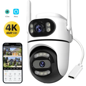 8MP 4K HD Wifi PTZ Camera iCsee APP Dual Lens Dual Screens Video Surveillance IP Camera Ai Tracking Outdoor Home Security CCTV 1