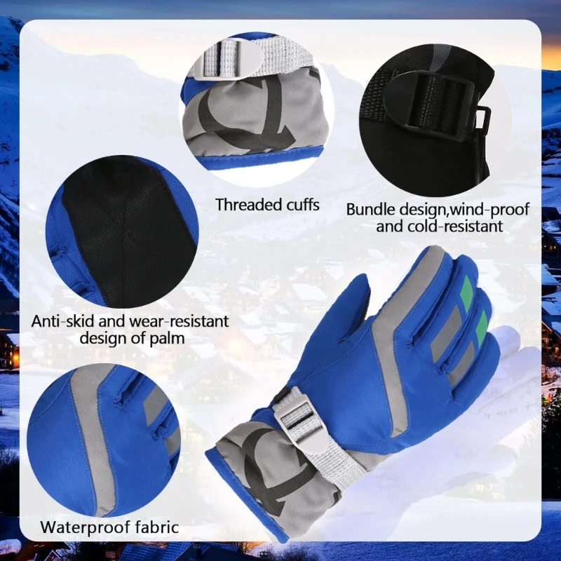 Anti Slip Snow Gloves Adjustable Wrist Strap Gloves Warm Mittens Outdoor Skiing Gloves Skating Essential for 3-16T Kids 6