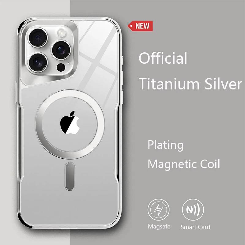 thumbnail image 1 of Plating Soft Rubber Frame Magnetic Phone Case For iPhone 12 13 11 15 14 Pro Max Plus Lens Protection Magsafe Wireless Charging, 1 of 5
