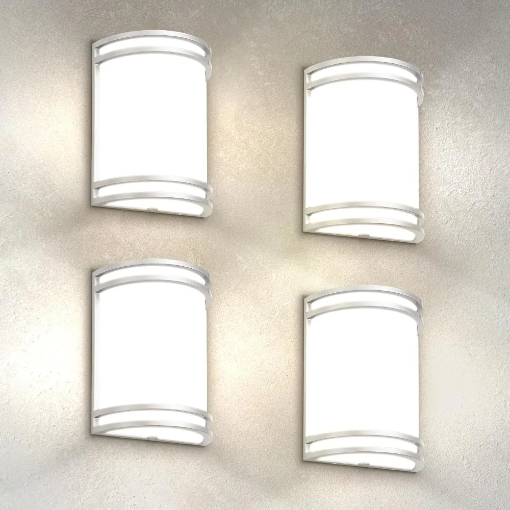 Outdoor Wall Light Fixture, Brushed Nickel Modern Wall Sconce Lighting, 4 Pack LED Outdoor Wall Mount Light