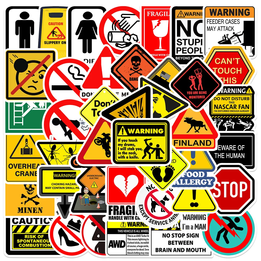 10/30/50PCS Warning Stickers Danger Banning Skateboard Fridge Guitar Laptop Motorcycle Travel Classic Toy Cool Decals Sticker 2