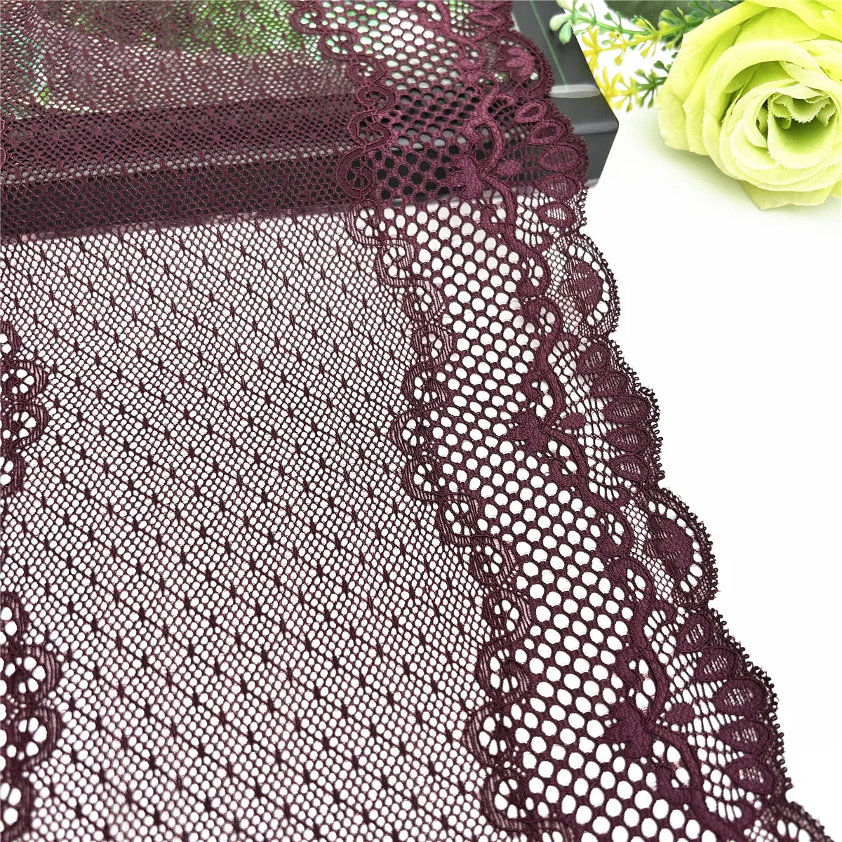3y/lot Width 23cm Dark Red Elastic Stretch Lace Trim 2