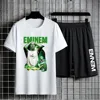 Eminem Slim Shady Print T Shirt Shorts for Men Short Sleeve Sports Suit Oversized Casual Tees Short Pants Hip Hop Two Piece Sets 2