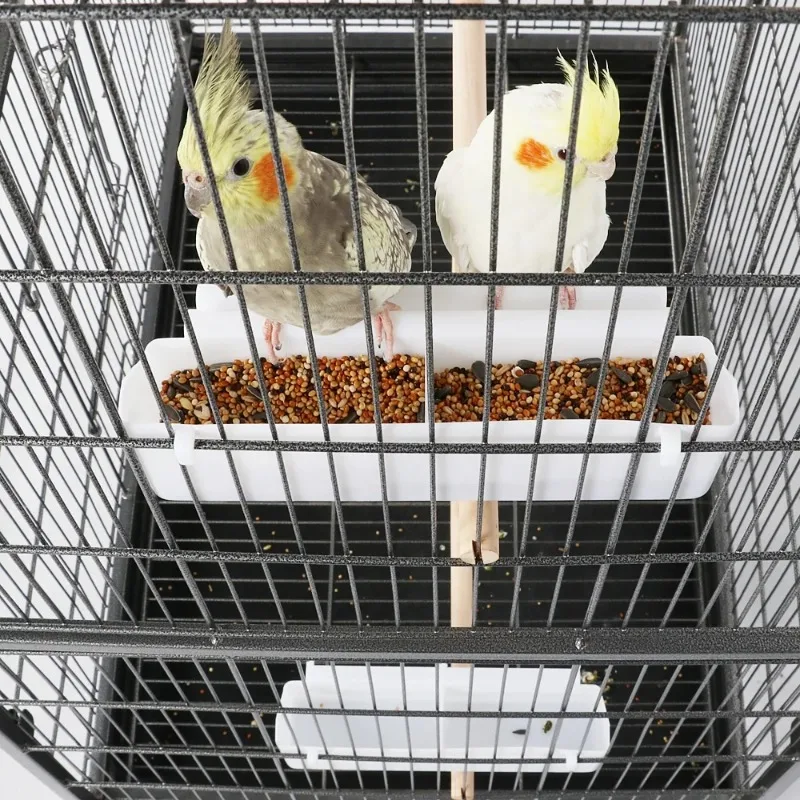 Metal 52" Large Rolling Bird Cage with 3 Perches and 4 Feeders, 5